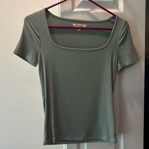 Madewell Green Ribbed Fitted Short Sleeve Tee